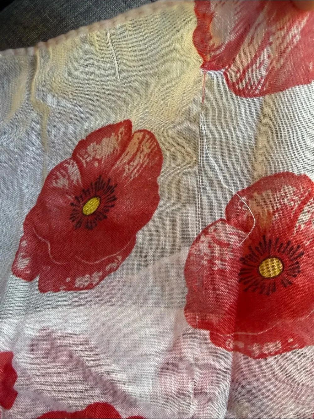 Lightweight Red White Floral Shawl/Scarf/Sarong  32 x70”- Poppies
